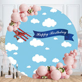 Aperturee - White Clouds Blue Sky Circle Happy Birthday Backdrop